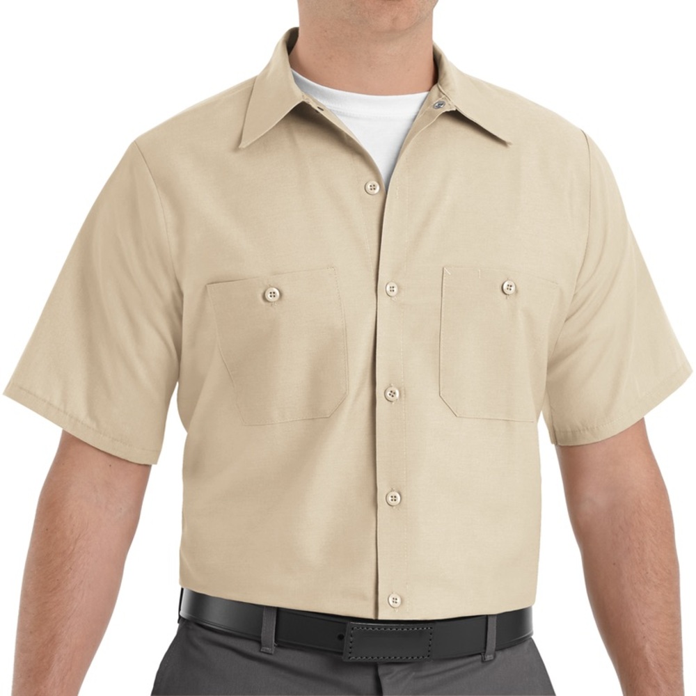Classic Khaki Short Sleeve Button Down Uniform Shirt